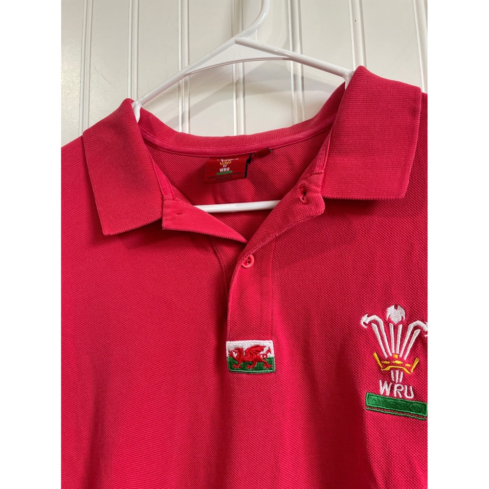 WRU Wales Rugby Union Mens Large Red Short Sleeve Pique Cotton Polo Shirt - Picture 2 of 11